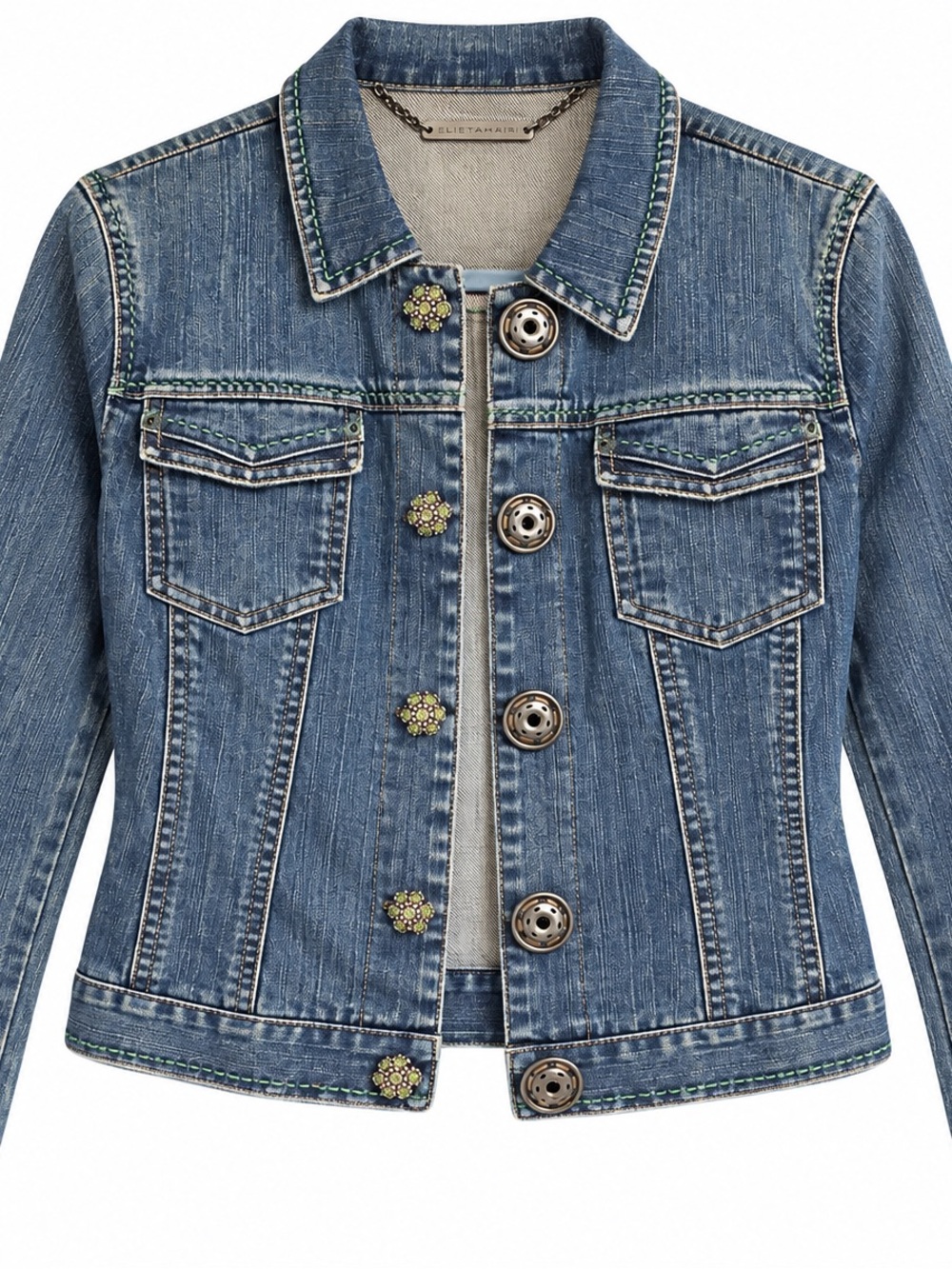 Elie Tahari Embellished Denim Jacket Jeweled Buttons Women’s XS/S